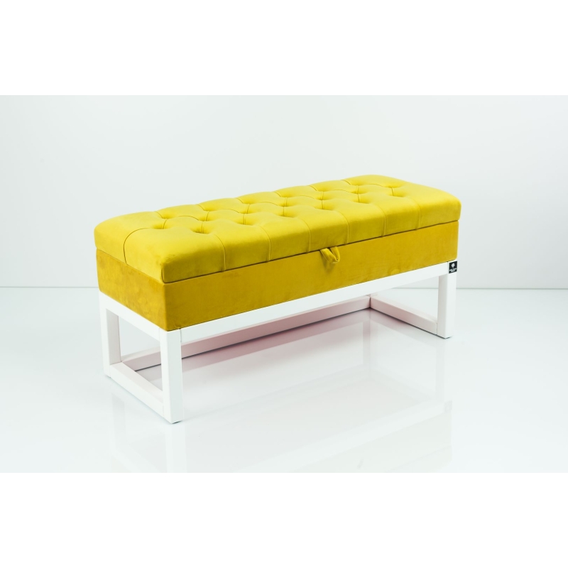 Kufer Pikowany Butelkowa Żółcień Cytrynowa Guzik Tapicerowany/Kryształ Q-1 Rozmiary od 50 cm do 200 cm