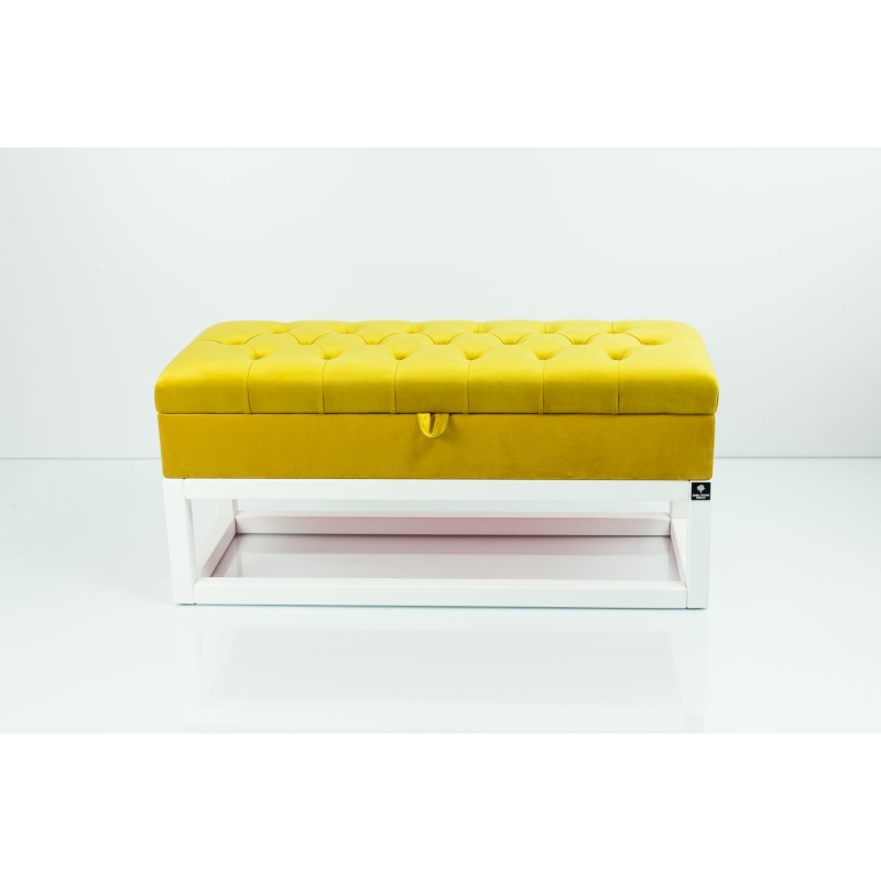 Kufer Pikowany Butelkowa Żółcień Cytrynowa Guzik Tapicerowany/Kryształ Q-1 Rozmiary od 50 cm do 200 cm