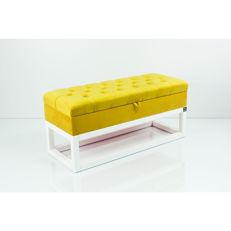 Kufer Pikowany Butelkowa Żółcień Cytrynowa Guzik Tapicerowany/Kryształ Q-1 Rozmiary od 50 cm do 200 cm