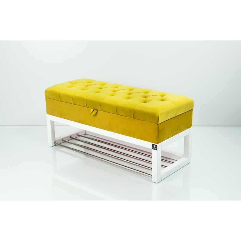 Kufer Pikowany Butelkowa Żółcień Cytrynowa Guzik Tapicerowany/Kryształ Q-1 Rozmiary od 50 cm do 200 cm