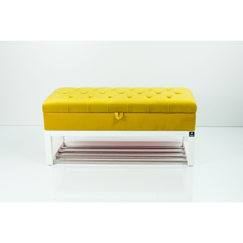 Kufer Pikowany Butelkowa Żółcień Cytrynowa Guzik Tapicerowany/Kryształ Q-1 Rozmiary od 50 cm do 200 cm