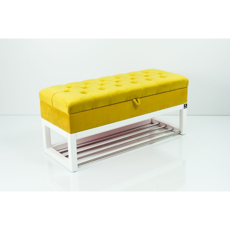 Kufer Pikowany Butelkowa Żółcień Cytrynowa Guzik Tapicerowany/Kryształ Q-1 Rozmiary od 50 cm do 200 cm
