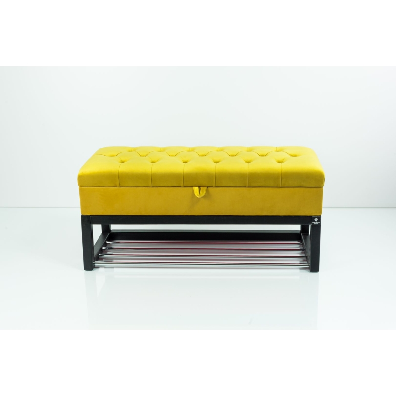 Kufer Pikowany Butelkowa Żółcień Cytrynowa Guzik Tapicerowany/Kryształ Q-1 Rozmiary od 50 cm do 200 cm