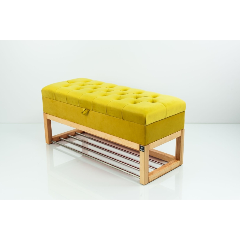 Kufer Pikowany Butelkowa Żółcień Cytrynowa Guzik Tapicerowany/Kryształ Q-1 Rozmiary od 50 cm do 200 cm