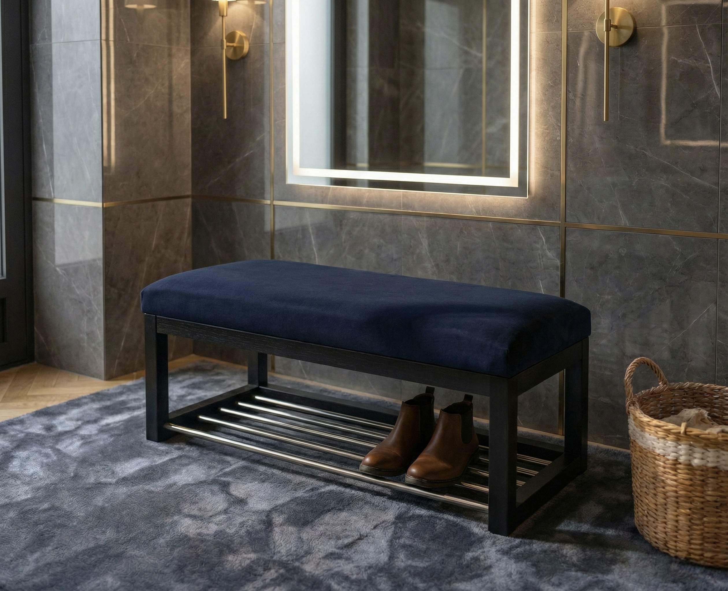 Bench Upholstere Orange with Hanger