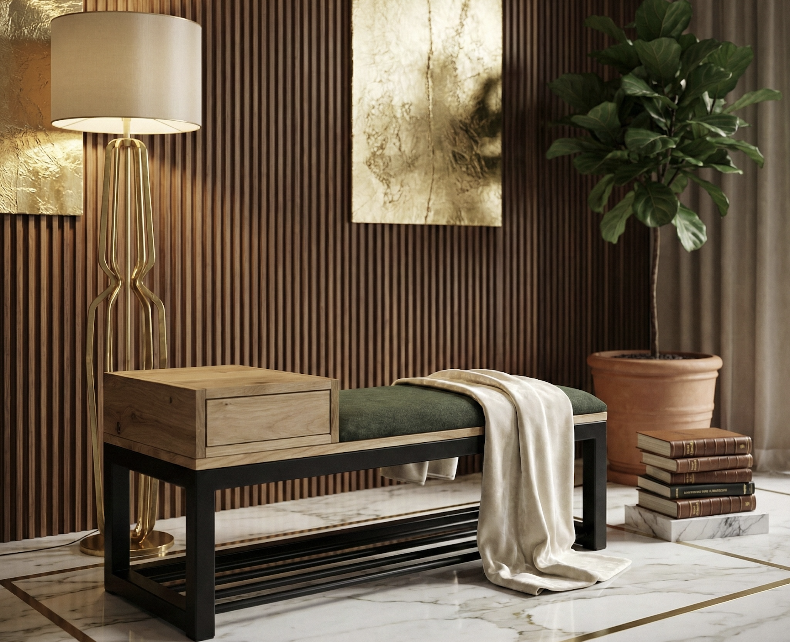 Bench Upholstere Red with Hanger