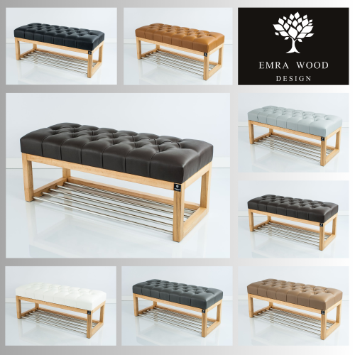 LPP-4 Quilted Eco-Leather Wood Benches